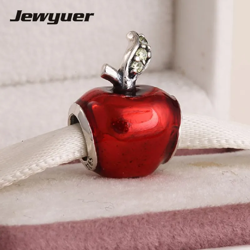 2015 New Apple charms with Red Enamel 925 Sterling Silver jewelry charm Fine Fit brand beads Bracelets DIY making | Украшения и