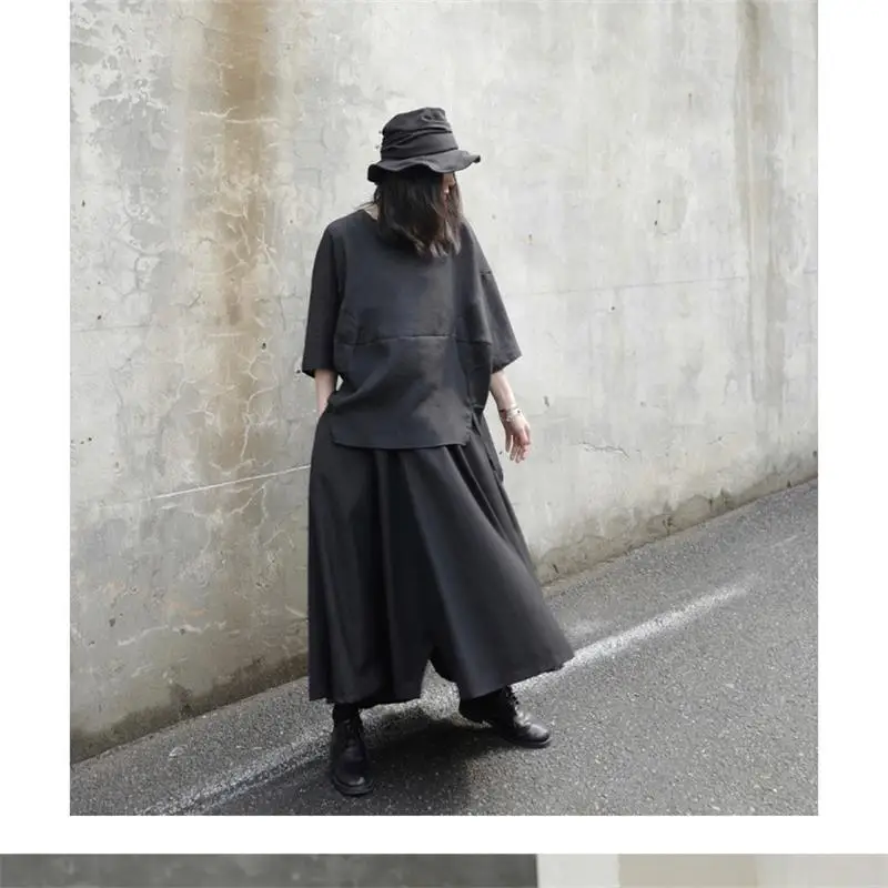 

Large Mountain Style Small Designers Japanese Short Sleeve Deconstruction T-shirt Women's Summer Neutral Solid Color T Shirt for