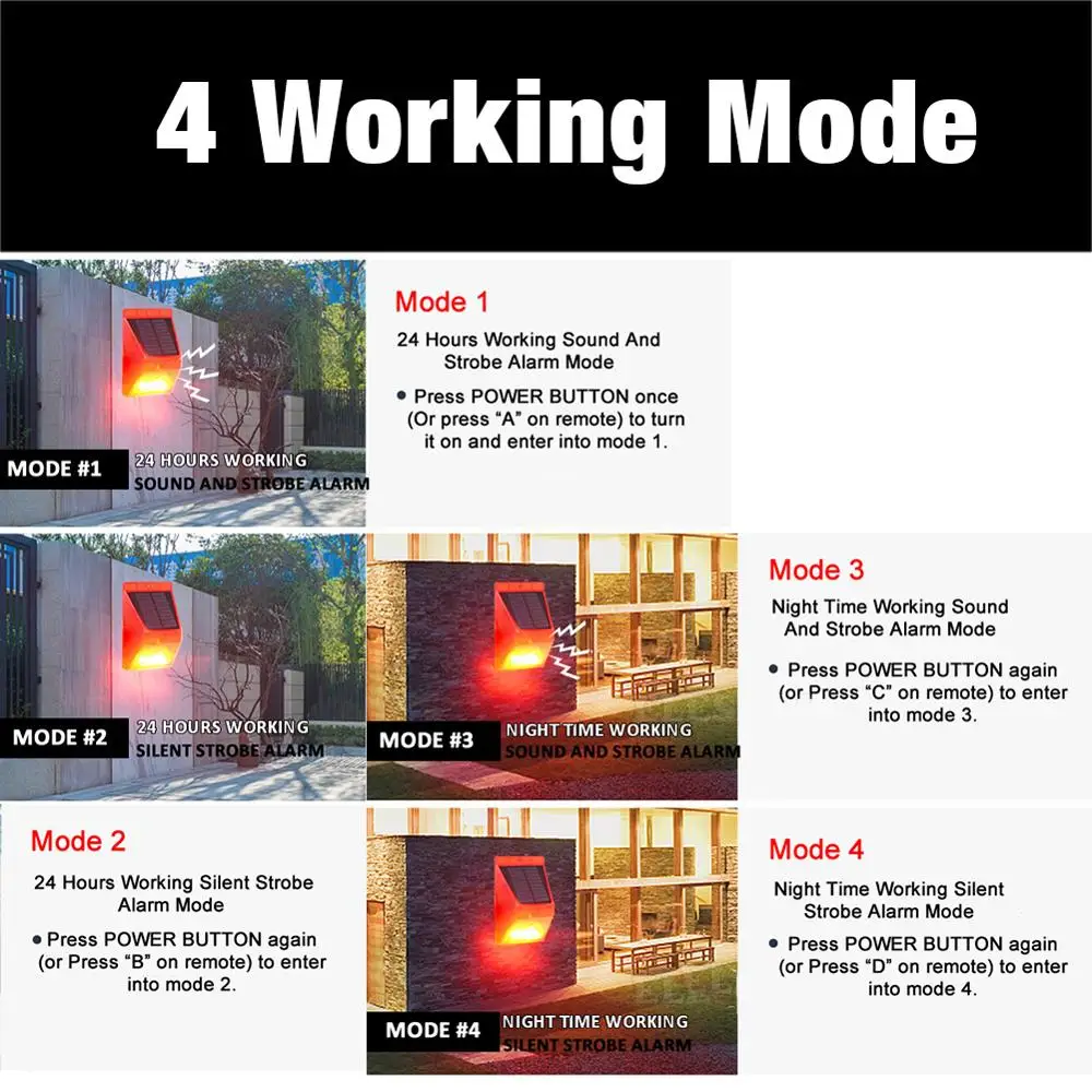 Инфракрасный датчик движения на солнечной батарее сирена стробоскоп система