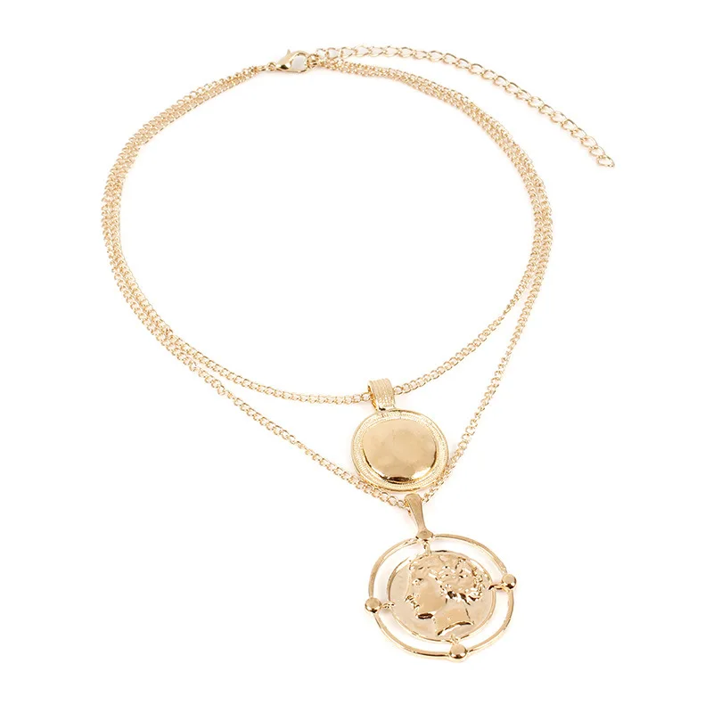 Креативный новый двойной слой медали кулон ожерелье дамы ключицы цепи для женщин