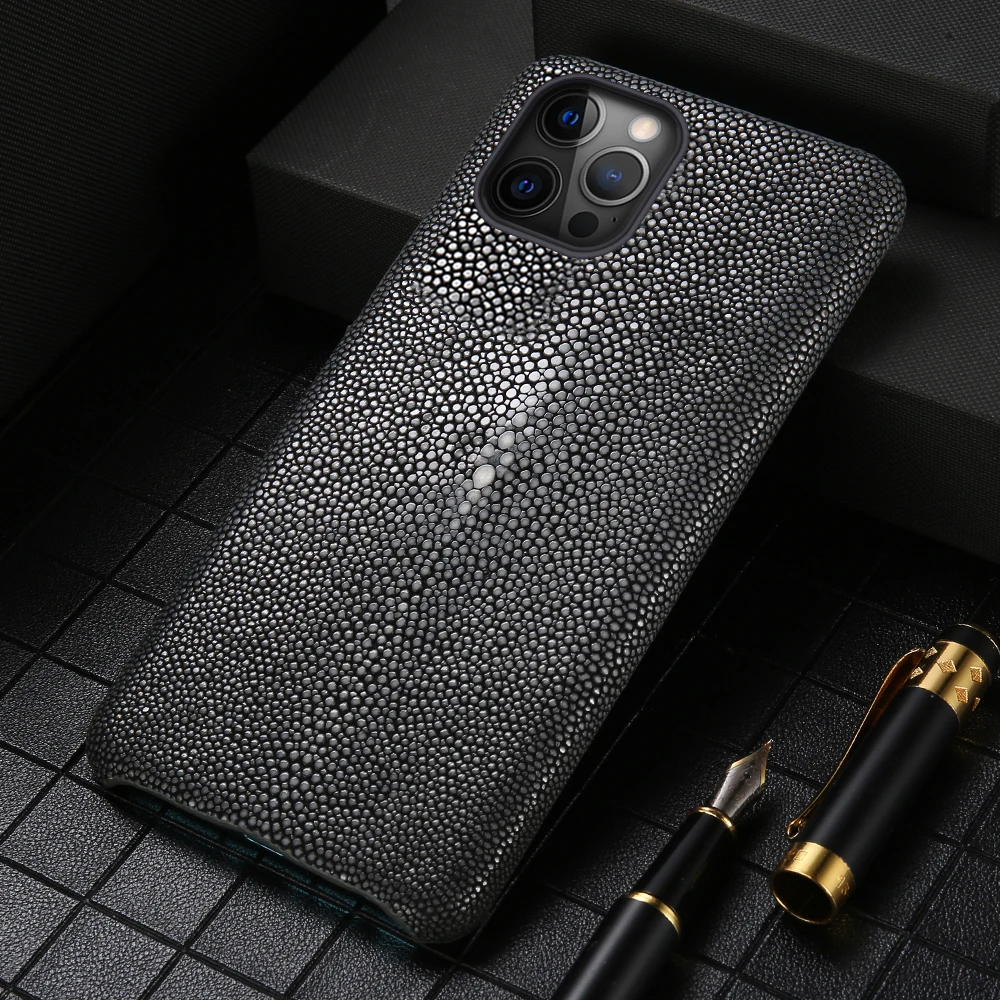 100% stingray Genuine Leather Phone Case for iPhone 14 Pro Max 13 12 mini 11 Luxury Cover FOR iphone 13 Pro Max XR XS Max 8Plus