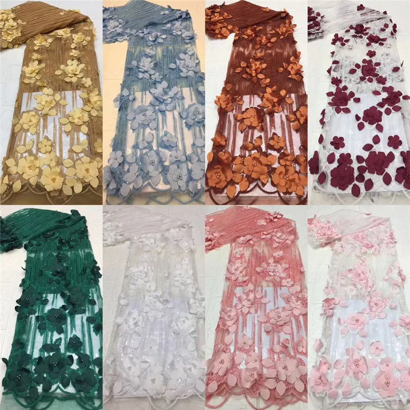 Кружевная ткань кружевная с розовыми бусинами французский Тюль 3D цветочной