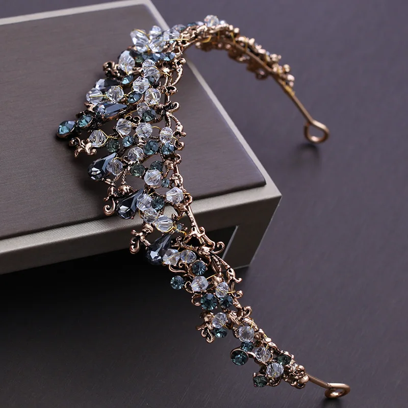 Барокко бронза черный Стразы бусины Свадебная Корона-Тиара Свадебные аксессуары