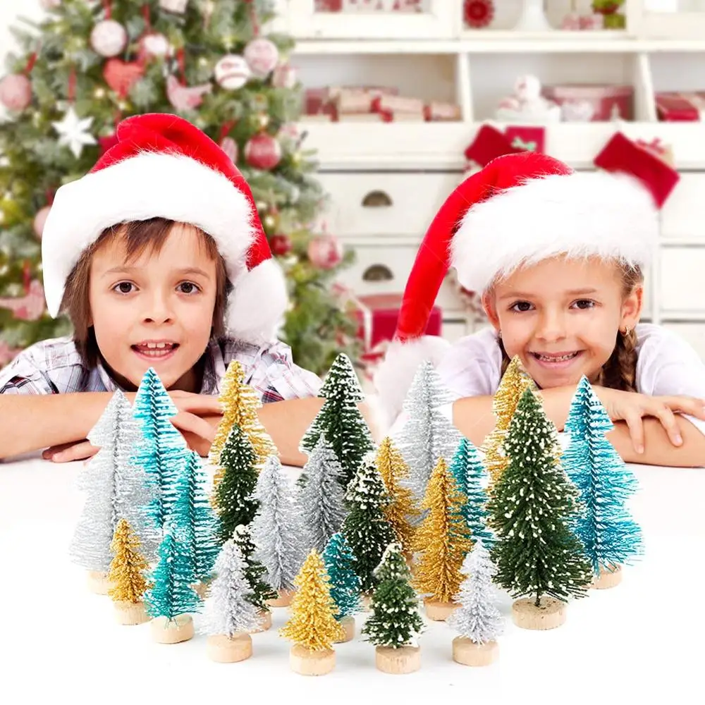 OurWarm 8Pcs Mini Sisal Christmas Trees 3colors Bottle Brush Tree DIY Craft Desktop Christmas Miniature Tabletop Decor Mini Tree