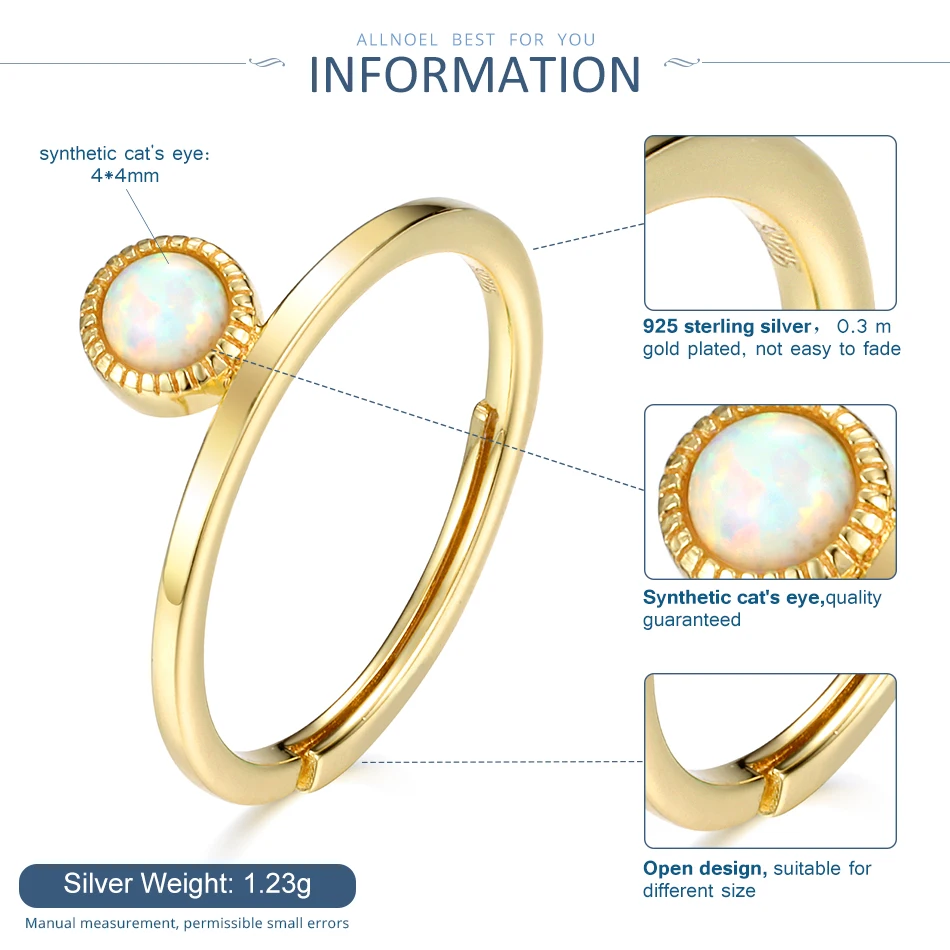 Женское кольцо в виде кошачьего глаза ALLNOEL из настоящего серебра 925 пробы