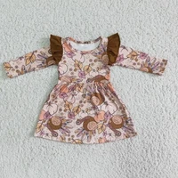 wholesale fashion thanksgiving toddler twirl princess dress clothing children baby girl ruffle brown turkey kid boutique clothes