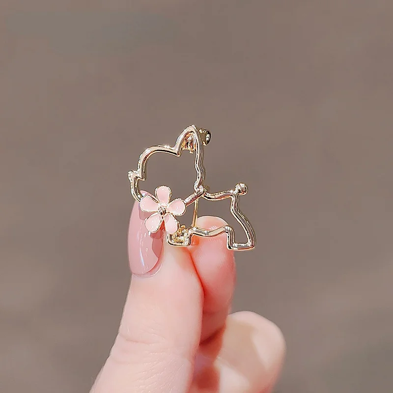 

GY Japanese Metal Hollow Puppy Brooch Cute Flower Clasp Collar Pin Sweater Suit Accessories for Women