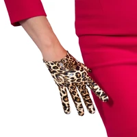 leopard leather gloves 16cm patent leather ultra short emulation leather pu bright brown leopard animal pattern female pu29