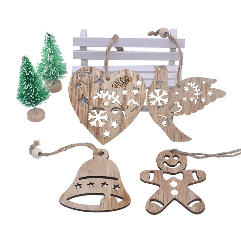 3/6pcs Christmas Wooden Pendant Wooden Hollow Snowflake Christmas Tree Hanging Decor For New Year Xmas Party Ornaments Kids Gift
