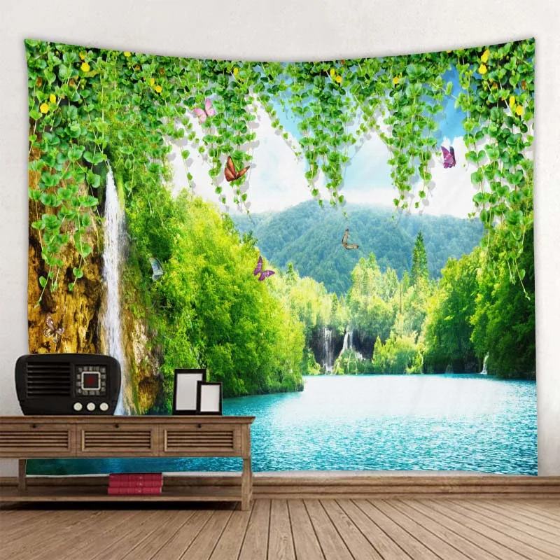 

Lake light mountain background decorative cloth digital printing tapestry factory direct sales can be customized