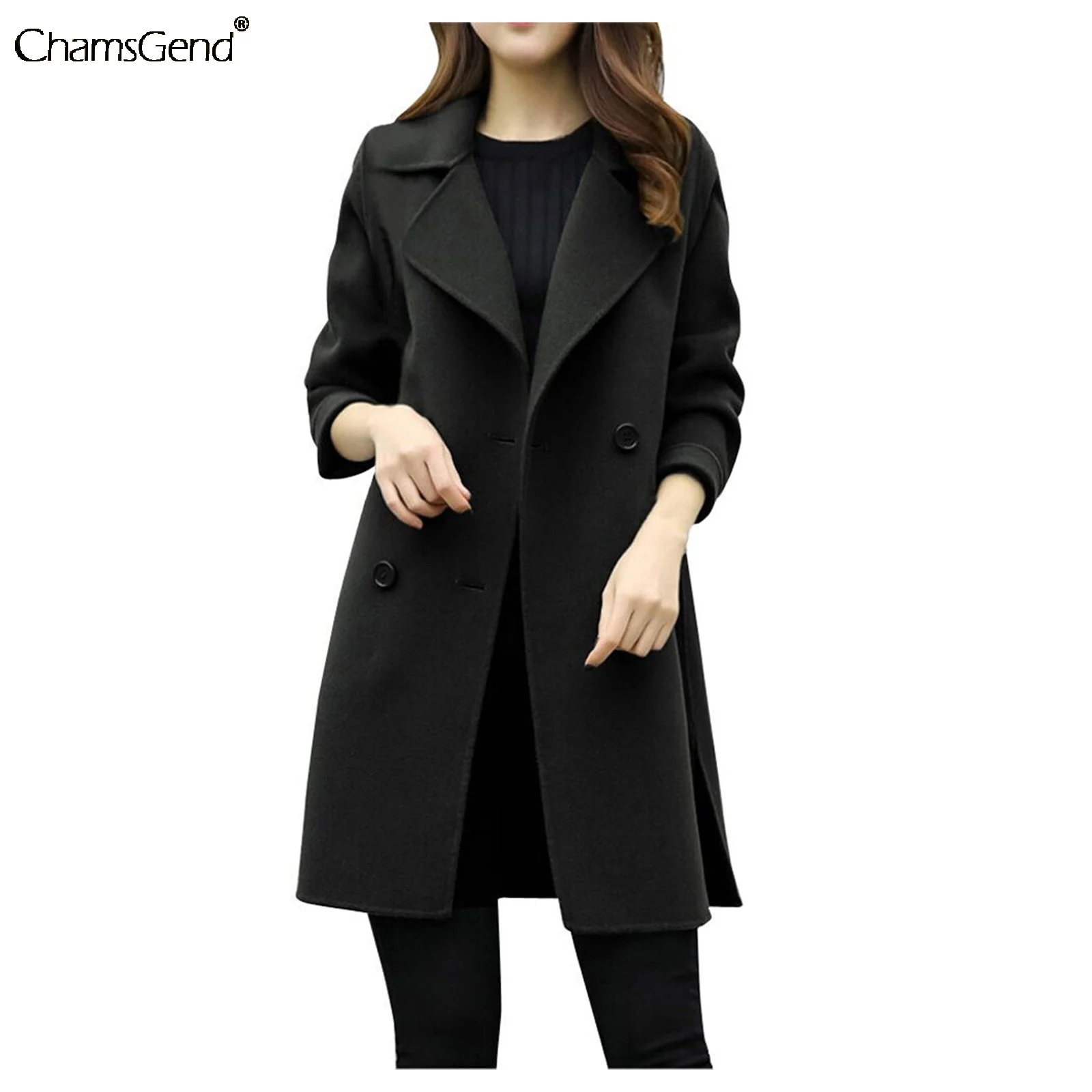 

Women Long Black Cardigan Wool Blends 2021 Korean Fashion Slim Ladies Turn Down Collar Windproof Coat Winter Warm Jacket Coats