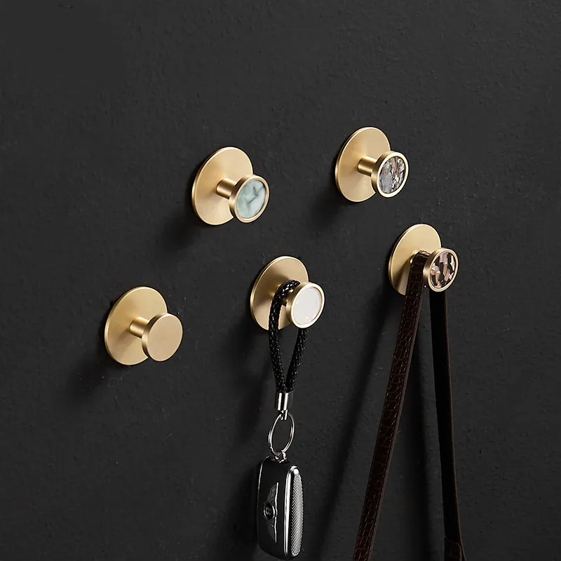 

New Light luxury brass hook free perforation creative entrance door wall hanging wall nail free clothes single metal coat hook