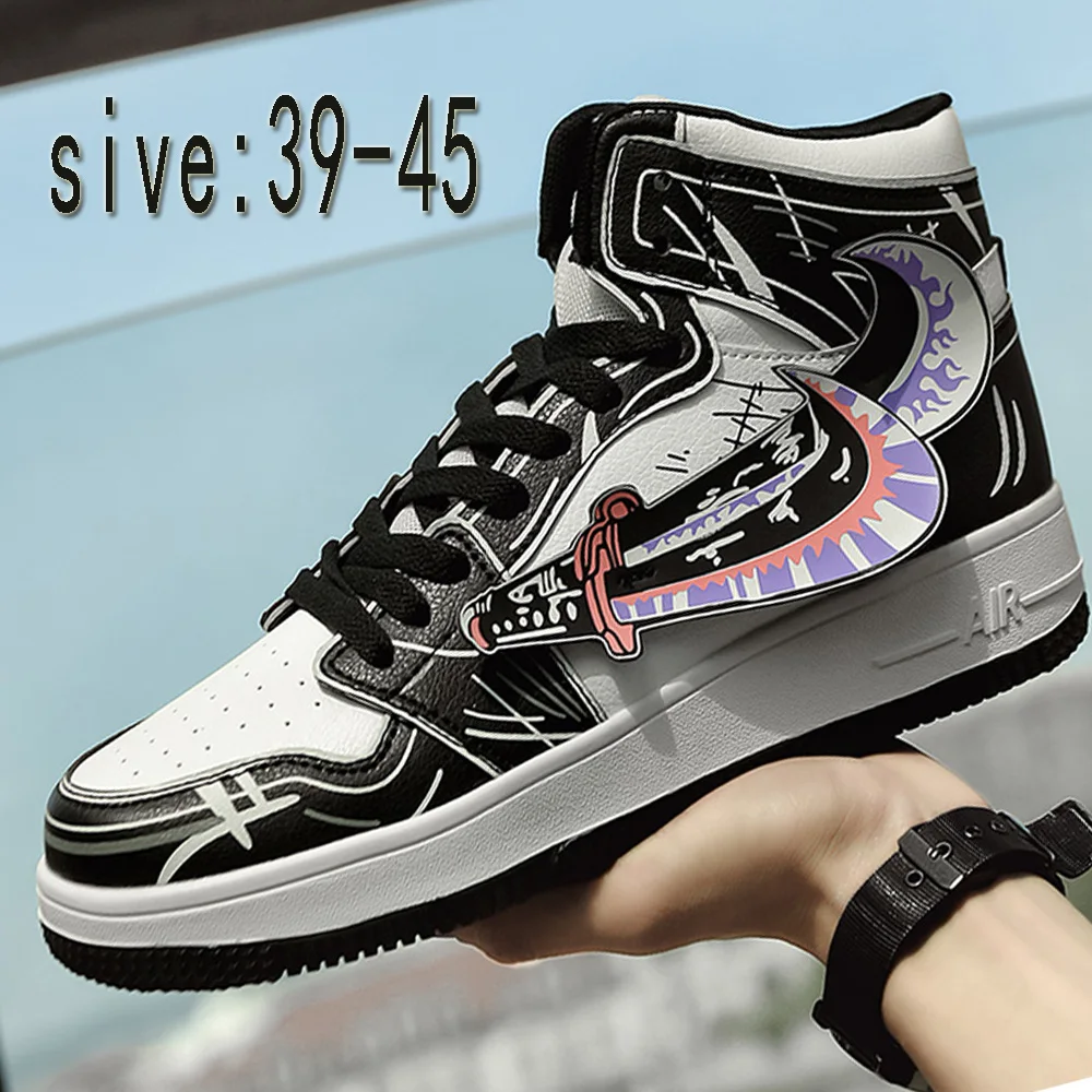 

Men's trendy casual shoes, cool demon killer animation shoes, sports running high-top shoes, graffiti all-match sneakers