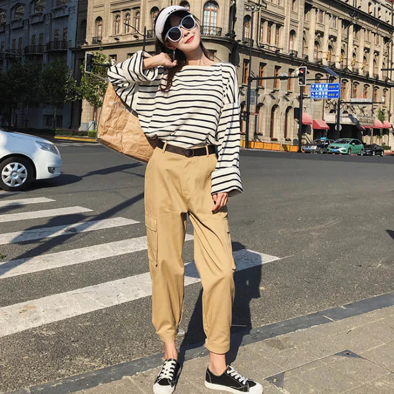 

Cargo Harem Pants Women Autumn Joggers Hip Hop High Waist Long Slacks Casual Sweatpants Cotton Streetwear Black Trousers Broeken