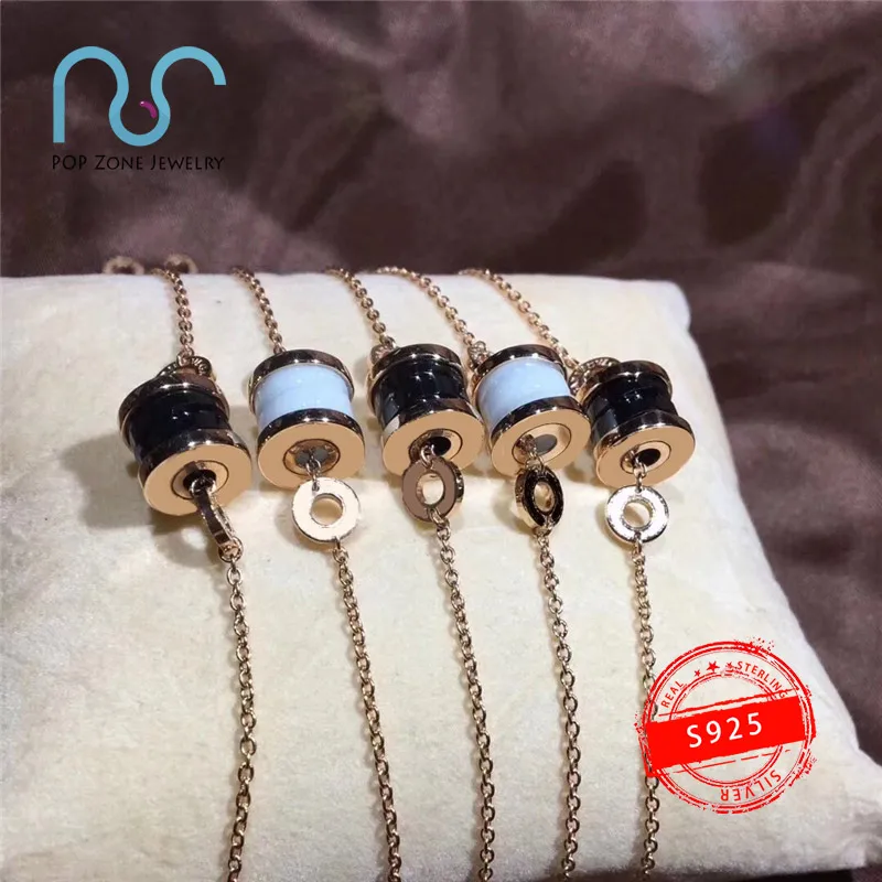 

S925 Sterling Silver Zero Bracelet Brand Luxury Black White Ceramics Rose Gold and Silver Bracelet Original Jewelry With Logo