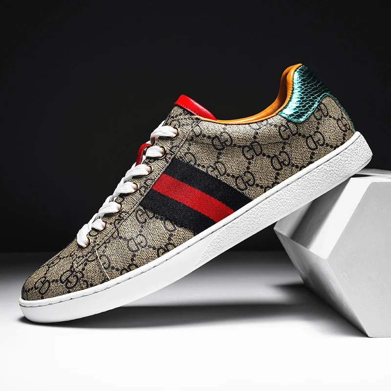 

Stylish, versatile print microfiber men's casual shoes khaki and black, size 38 to 44, slip-resistant rubber outsole