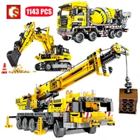 sembo city engineering vehicle crane technical cars excavator building blocks mixer truck construction bricks toy for children
