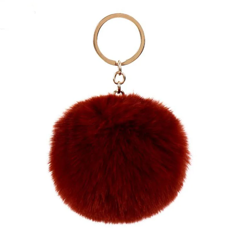 819243 8cm Simple Pompom Fur ball Keychain Artificial Rabbit Fur Animal Key Chain For Woman Car Bag Accessories Key Ring 15 colors - Цвет: 819243