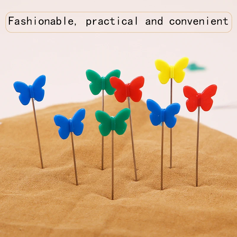 LMDZ 100 шт. Лоскутные штифты для шитья бабочки с плоской головкой смешанных цветов