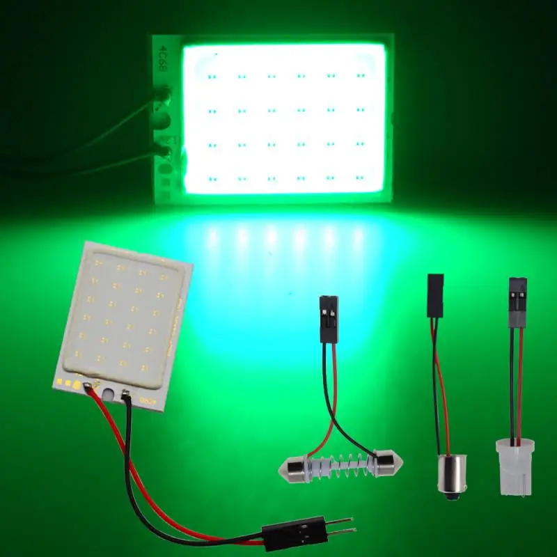 Green 2 шт. T10 удара 24smd Светодиодная панель для автомобиля супер белый авто Интерьер Чтение карта лампа светильник купол с фестонами BA9S 3 адаптер AC/DC 12V - Испускаемый цвет: Green