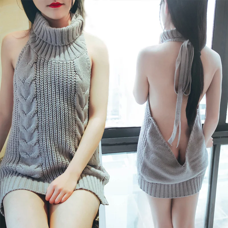 Women Pullovers New virgin killer girl group sexy strapless halter Solid Knitted sweater QQ016 | Женская одежда