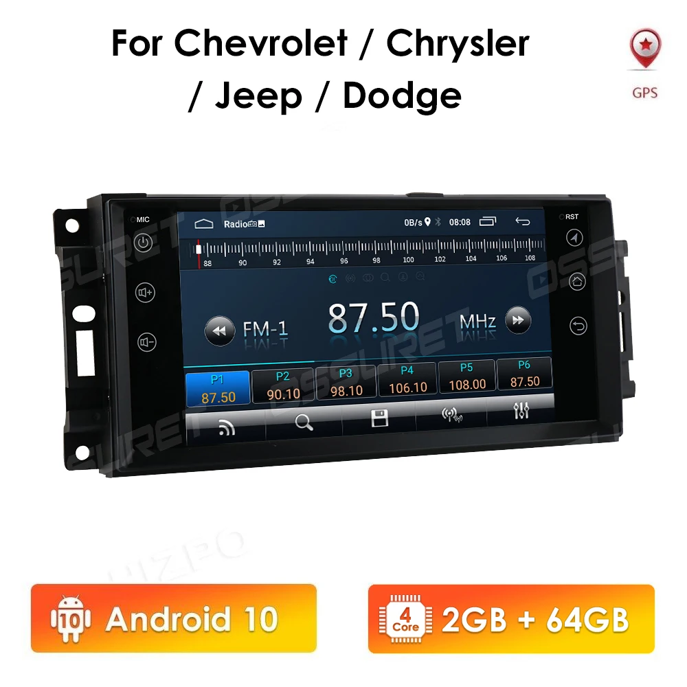2 + 64 2din Android 10 Автомобильный GPS для Jeep Cherokee 2009 2008 2010 Wrangler автомобильное стерео Dodge