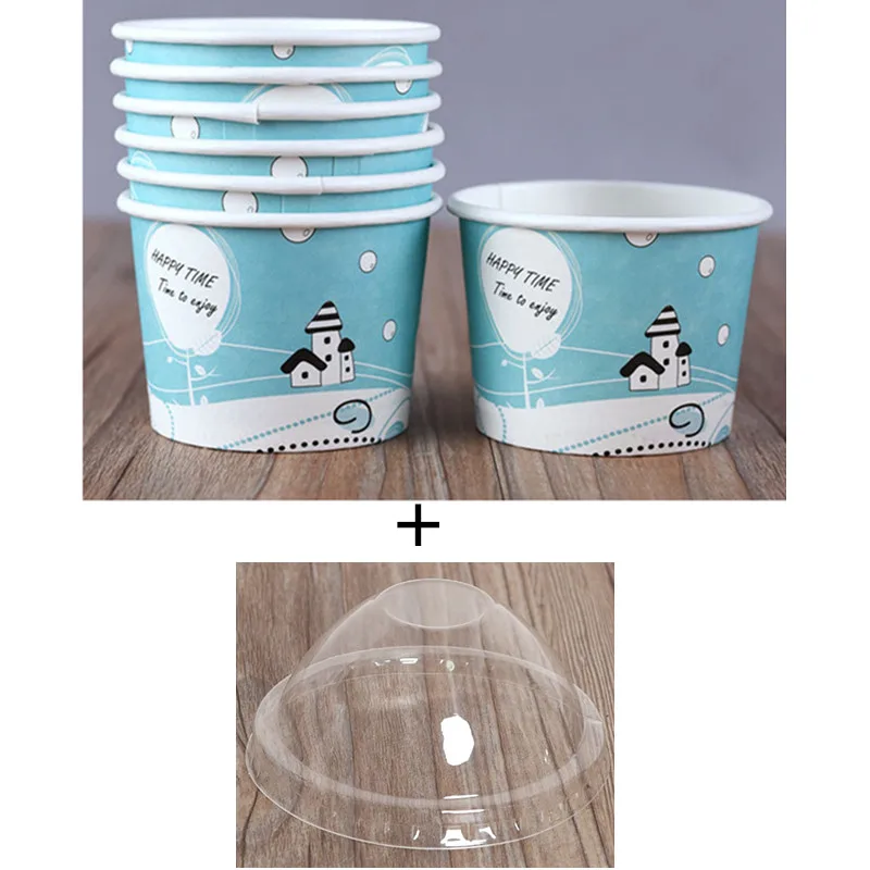 cup and lid 50 шт., 120 мл, маленькие цветные бумажные стаканчики для мороженого, уплотненные, для йогурта, салата, фруктов, миски, вечерние, для украшения десерта, торта, чашка с крышкой - Цвет: cup and lid