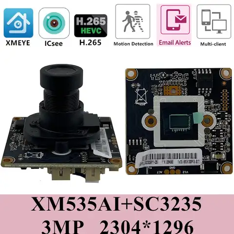 Плата модуля IP-камеры XM535AI + SC3235, M12 объектив 3 Мп 2304*1296 H.265 irc-с радиатором, микрофоном, аудио интерфейсом, Onvif CMS XMEYE P2P