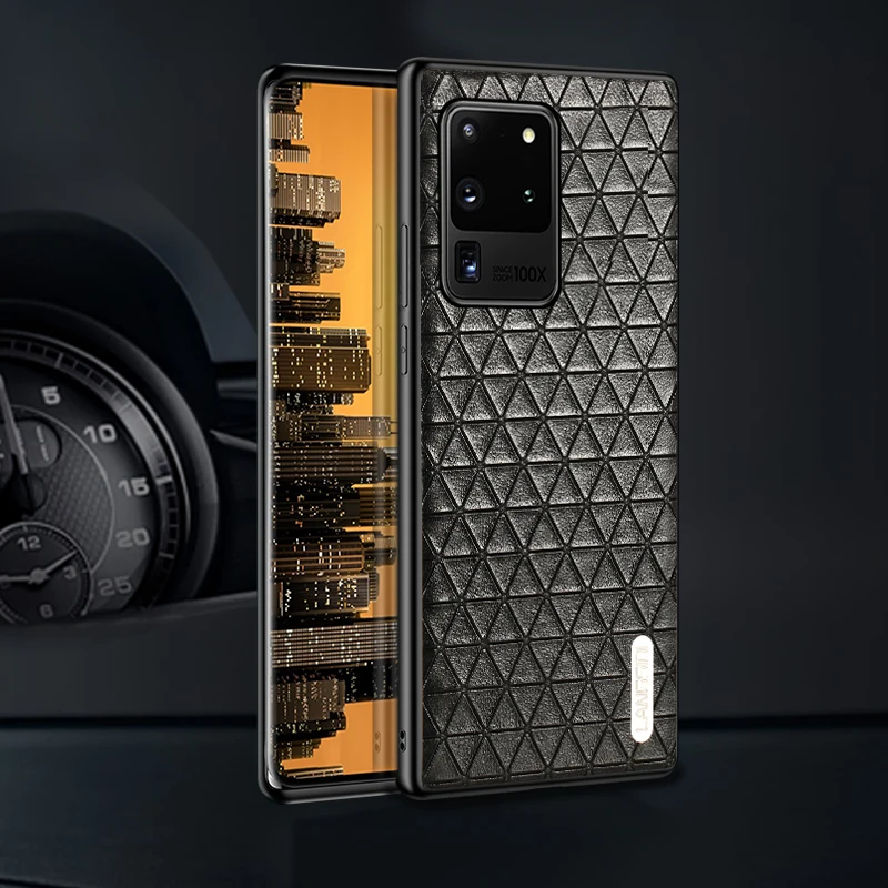 Чехол из натуральной кожи с треугольной зернистой поверхностью для Samsung Galaxy S20 Ultra