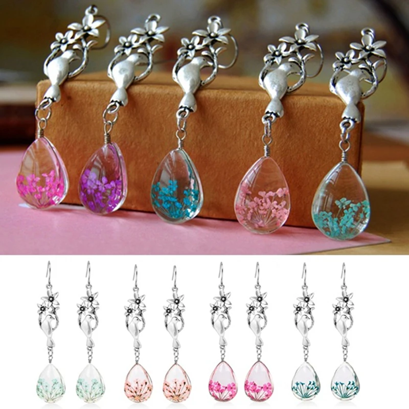 Элегантные богемные серьги Натуральные сушеные цветы птица длинные