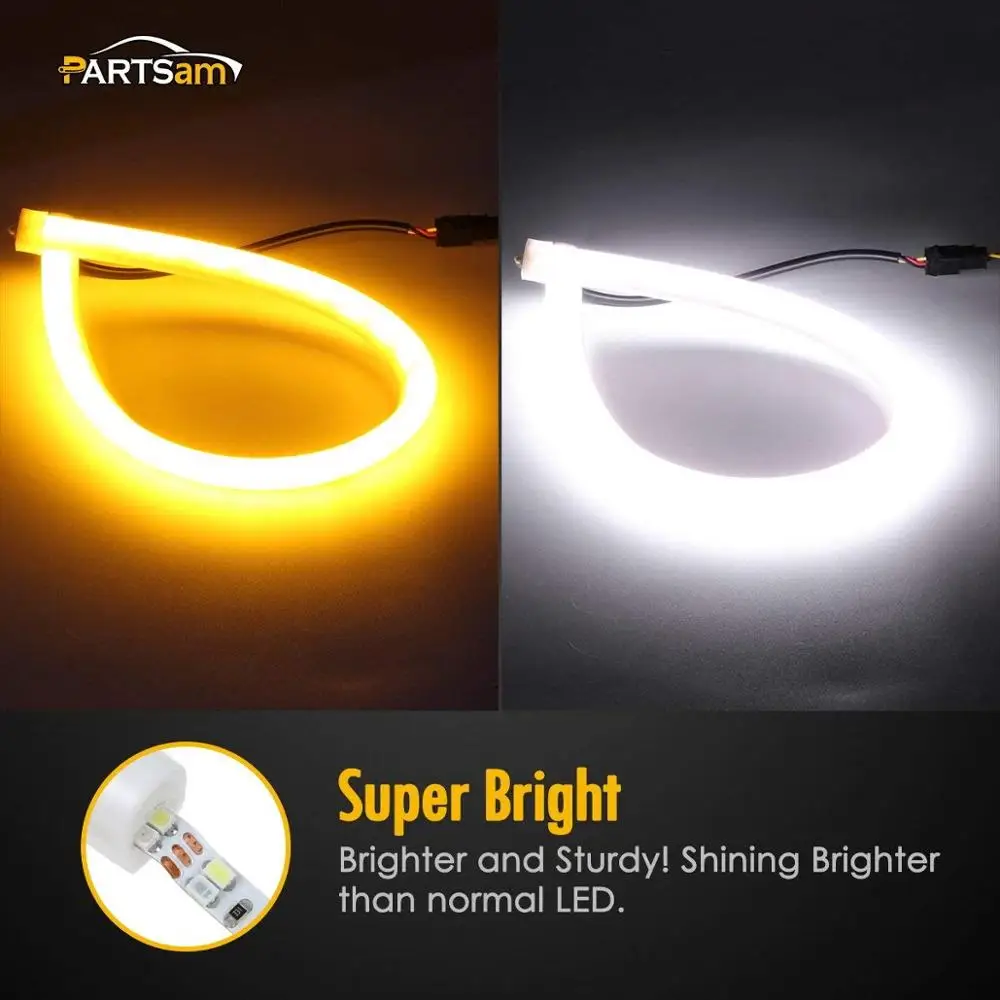 2X 45cm Illuminate White/Amber Switchback LED Strip Lights Headlight Side Glow, White-Amber Dual Color LED Strip Tube jk799
