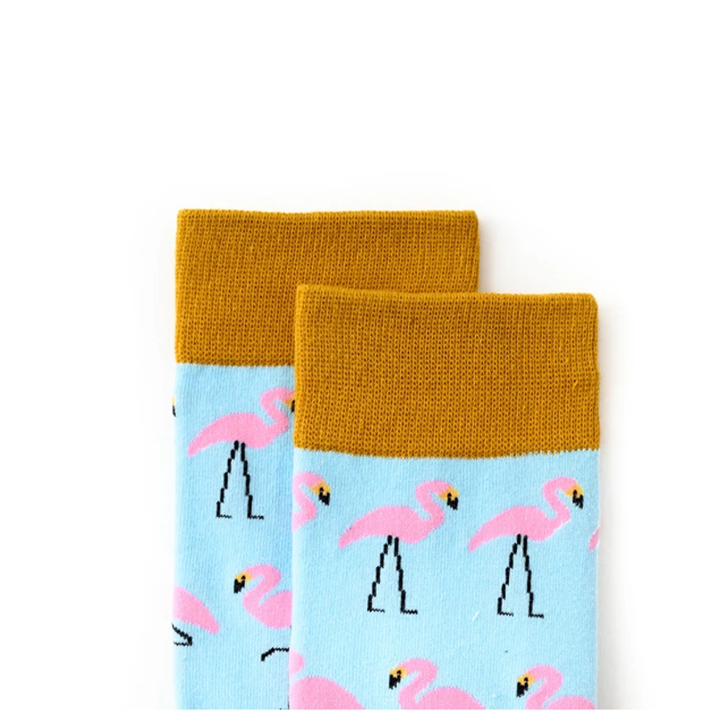Модные мужские и женские носки для пар фирменные цветные Фламинго с креативным