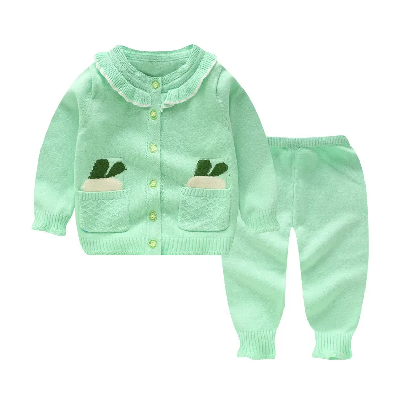 8503 green Комплект из 2 предметов, Детский кардиган, Детский свитер, комплект, маленький Хлопковый вязаный свитер, пуловер свитер для мальчиков+ штаны, костюм комплект одежды для новорожденных - Цвет: 8503 green