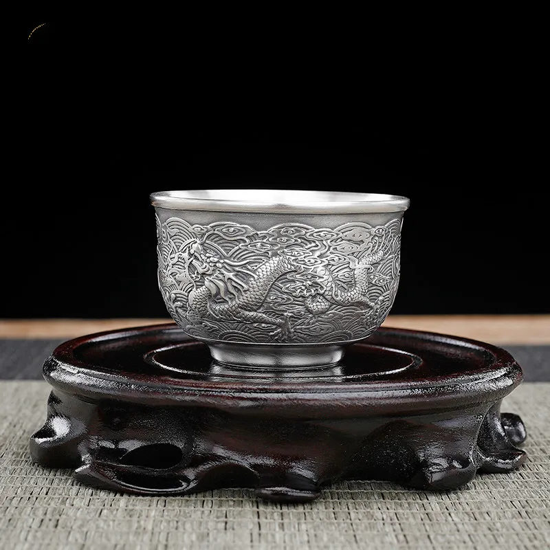 

Tea cup sterling silver 999 handmade home tea ceremony Chinese Kung Fu tea set sterling silver master cup tea cup