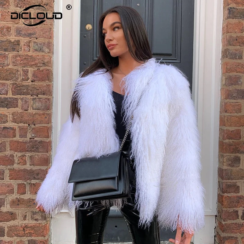 Пушистое белое черное пальто из искусственного меха женская зимняя куртка с