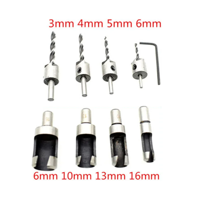 

8 Pcs Screw Countersink Plug Cutter Drill Bits Wood Drilling Counter Sink Kit