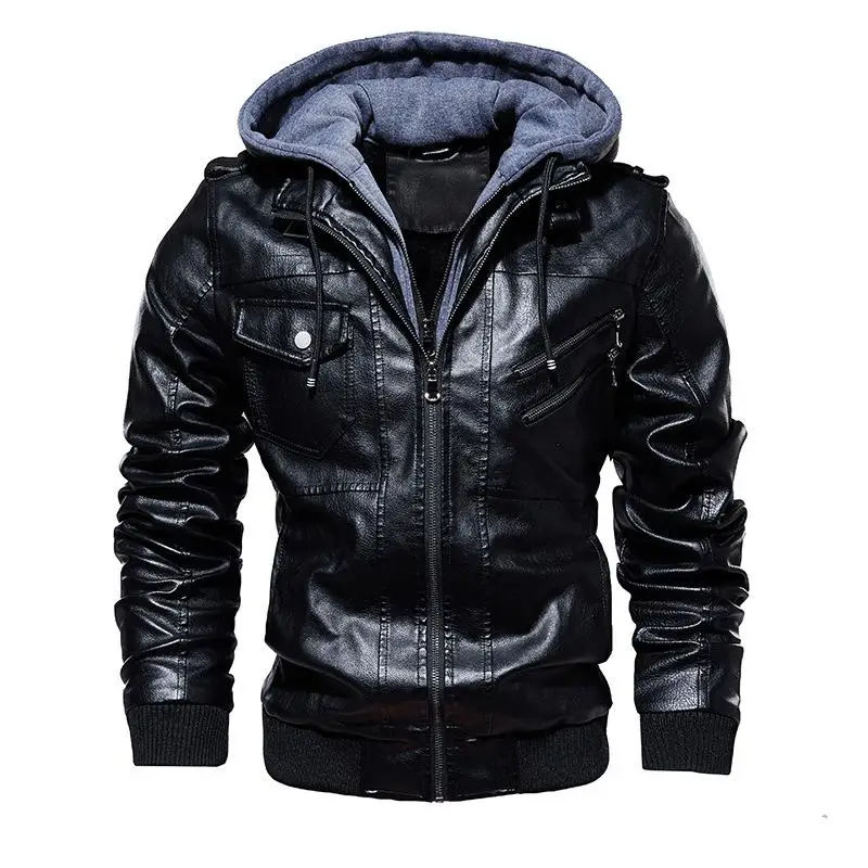 SHENGLANGYIN Men Motorcycle Leather Jackets Winter Male Fashion Casual Hooded Faux Jacket Mens Warm PU Coats | Мужская одежда