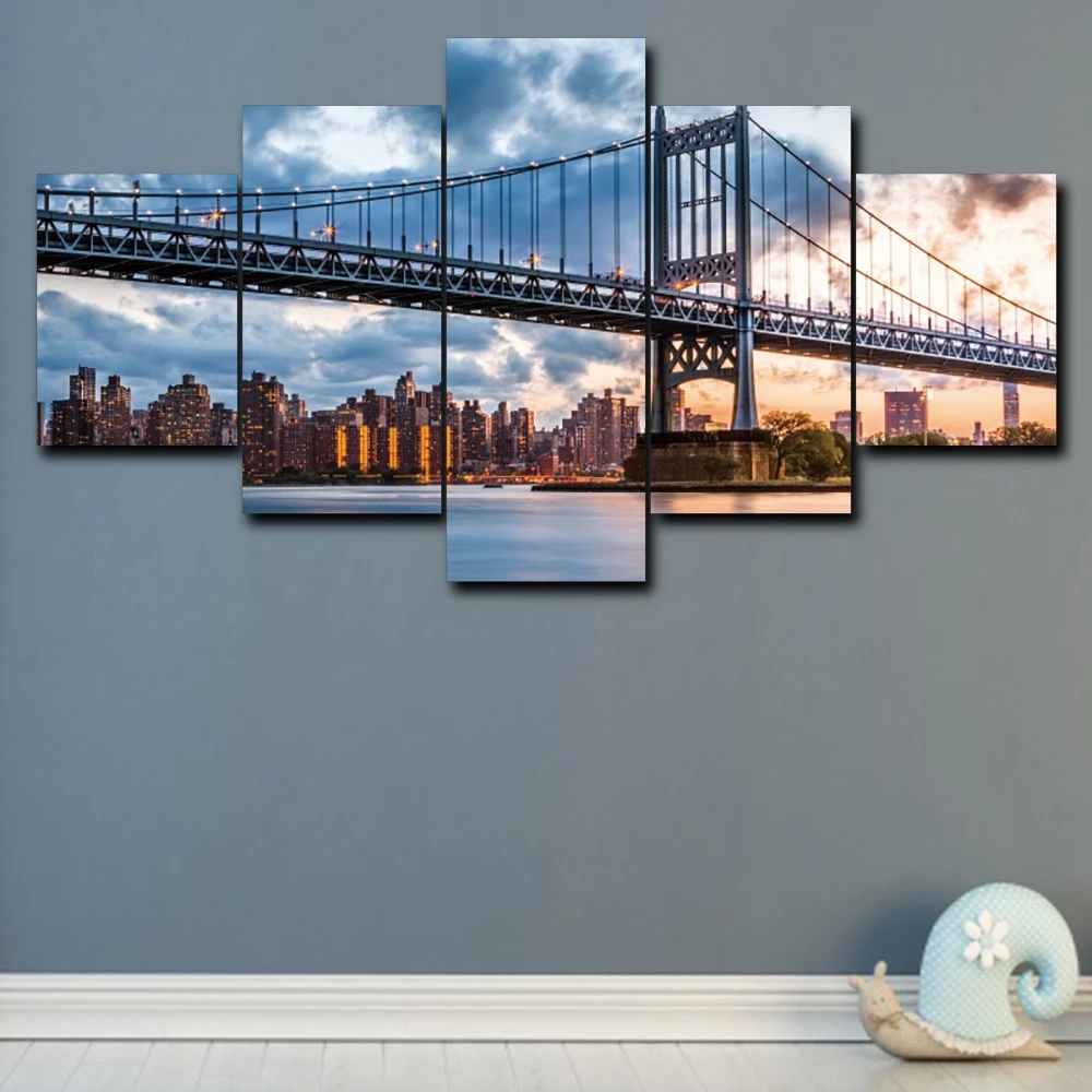 Laeacco 5 Панель Холст Живопись каллиграфия мост с освещением постер городом стены