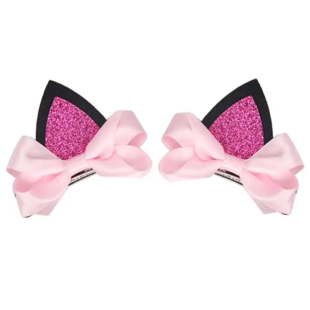 Cat Ear Pink 2 шт./компл. милый Заколки для волос для девочек, с блестками радужные Войлок Ткань цветы заколки для волос с украшением в виде кошачьих ушек зайчика заколки детские аксессуары для волос - Цвет: Cat Ear Pink