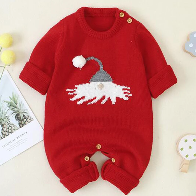 

2020 New Baby Girls Boys Christmas Rompers Knitted Jumpsuits Toddler Girls New Year's Costume Children Warm Wool Clothes