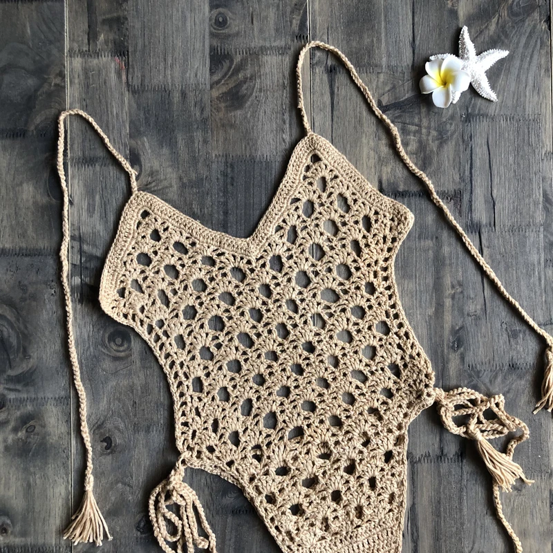 Sexy One Piece Swimsuit Women Crochet Sexy Swimwear Female Khaki Thong Backless Monokini Bathing Suit Hot