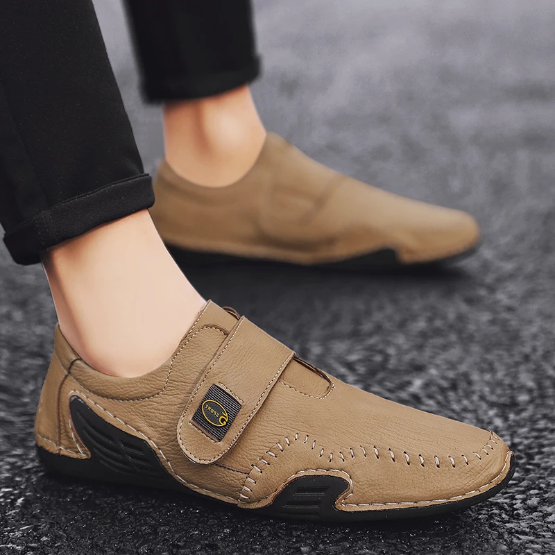 Мокасины мужские из натуральной кожи лоферы без застежки Повседневная модная