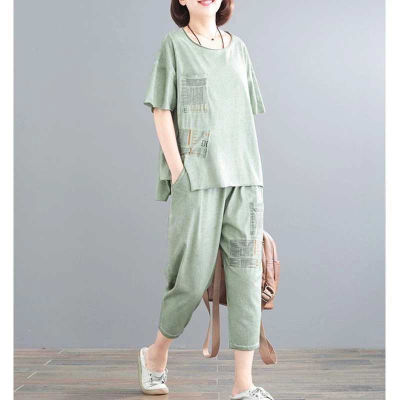 

Loose size slim Letter printing casual women's two-piece suit fashion 2 piece set tracksuit women summer top with two colors