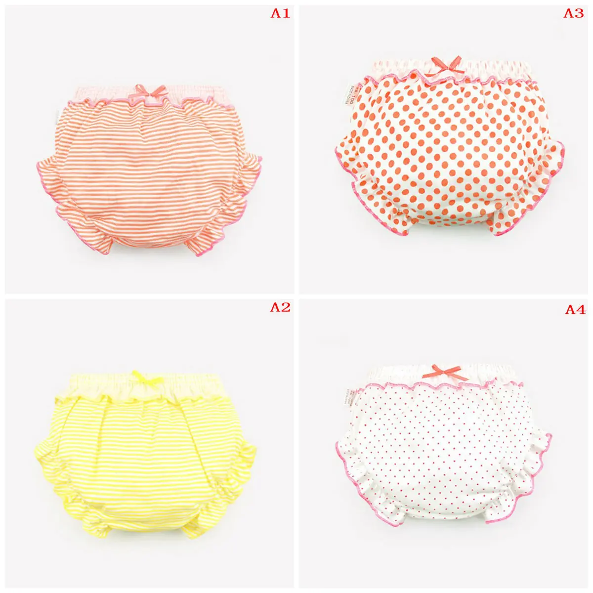 

4 Styles Cute Stripe Dots Ruffle Panties Kids Girl Infant Baby Cotton Underwear For 0-2T Children Gifts Hot