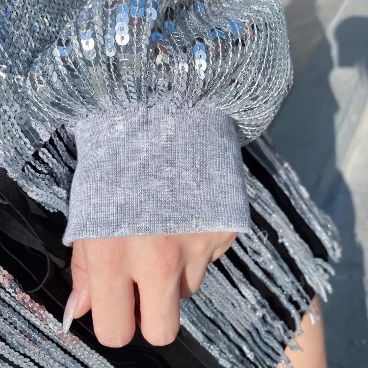 

#1729 Gold Silver Black Sequins Jacket Women Tassles High Street Punk Hip Hop Jacket Outerwear Loose Ladies Jackets Spring 2021