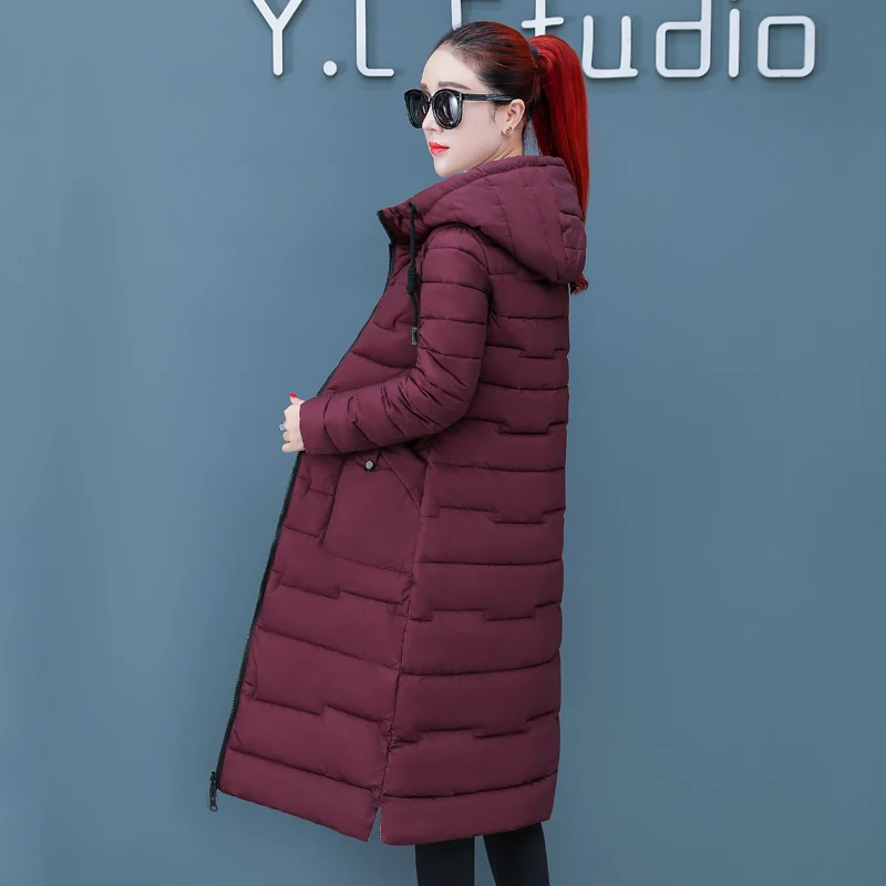 

X-long Women's Winter Down Jacket Slim Office Ladies Hooded Female Cold Coat Solid Stand Collar Thick Outwear Parkas