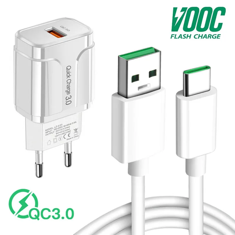 For Huawei P30 OPPO Reno4 A52 A93 Realme 7 6 Pro Honor 9X 20s 5A Super VOOC Type C Charge cable QC 3.0 Fast Charger USB Adapter