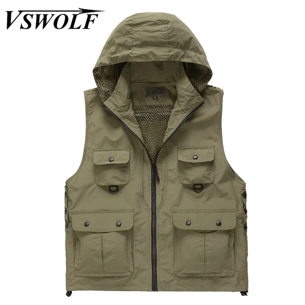 Жилет мужской сетчатый Быстросохнущий на молнии с капюшоном модная повседневная