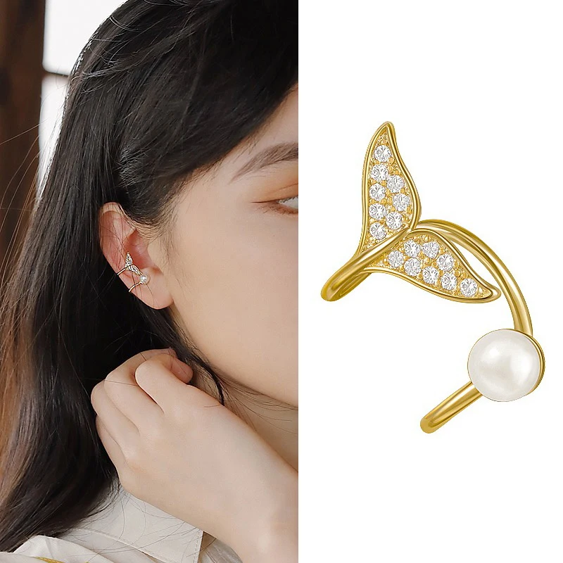 Новые асимметричные блестящие белые роскошные длинные серьги-каффы с фианитами