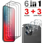 6 в 1 закаленное стекло для iphone 12 Pro Max защита для экрана 3D объектив камеры стекло полное покрытие пленка для iphone 12 mini стекло